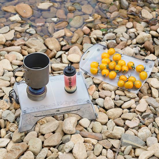 1Pc/1 Set Outdoor Folding Tray Base Heavy Duty Snap Button Food-Grade PP Camping Picnic Backpacking Collapsible Tray Table with Reflective Strap