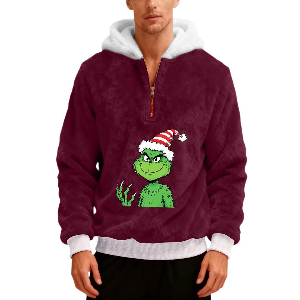 Herre Plysj Halv Glidelås Hettegenser