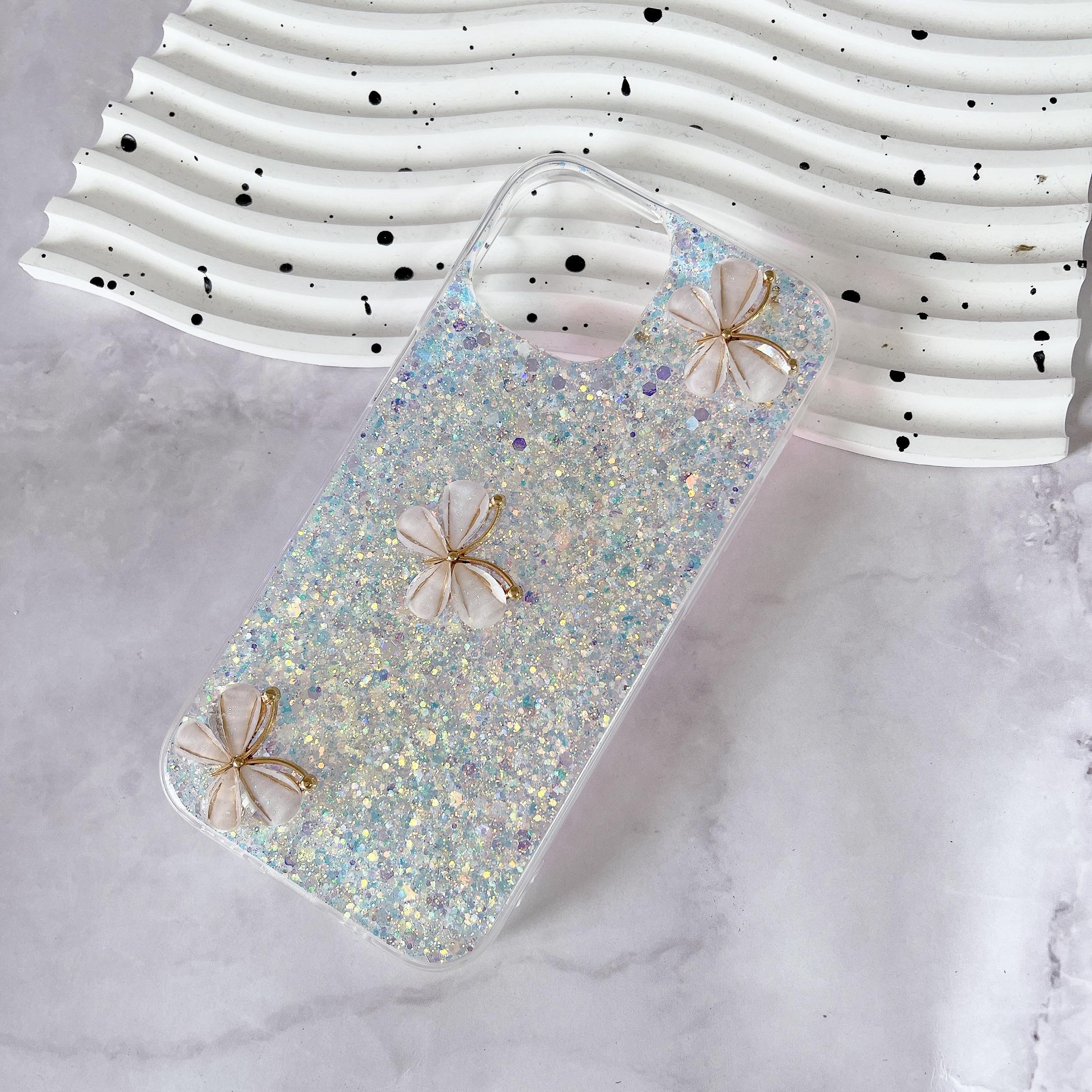 

Чехол-бампер с 3D бабочкой и блестками для iPhone 15, 14, 13, 12 Pro Max, Samsung Galaxy Girls, милый мягкий силиконовый противоударный чехол для задней панели iPhone 7/8 серебряный