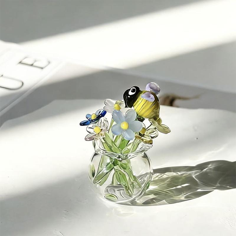 Handcrafted Floral Sculpture Hand-blown Glass Flower Bouquet Vase Mini Floral Decoration For Home Room Handmade Simulation
