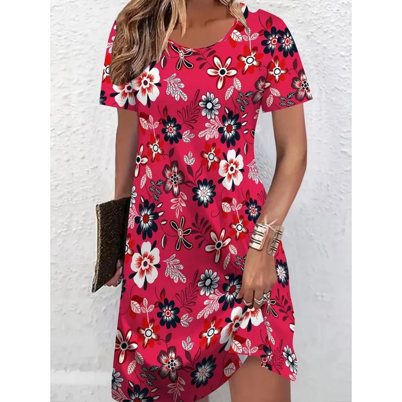 Modisches Damen Rundhalskleid 3D Lässig Farbprint Lässiges Kleid