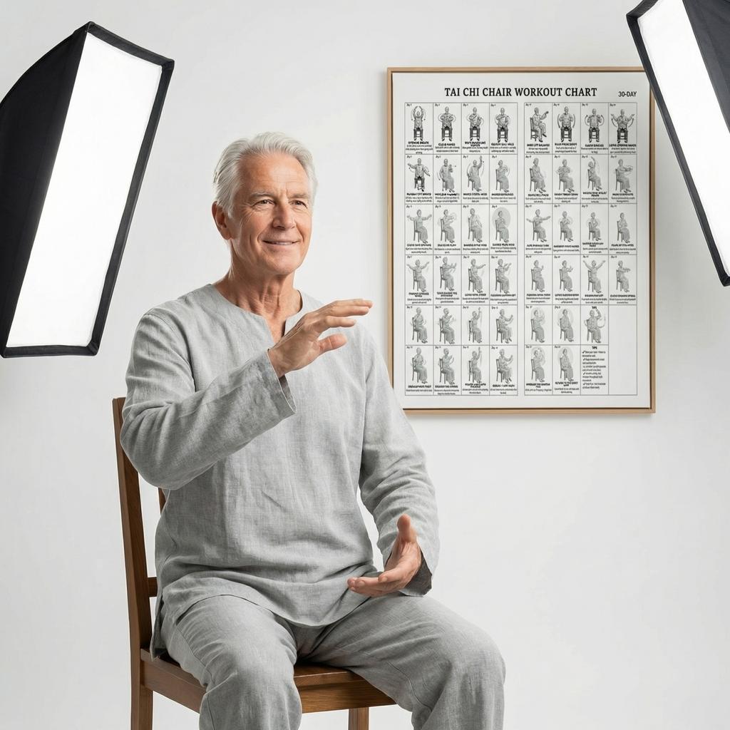 Tai Chi Stuhl-Übungsplan Poster für Anfänger und Senioren Sitzhaltung Workout Leinwand Wandkunst Heim-Fitnessstudio Wohnzimmer Dekoration