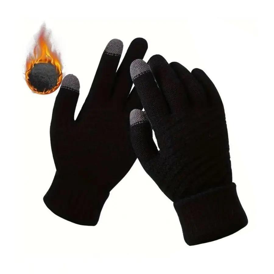 Winter Touchscreen Gloves Polyester Knit Warm Sports Gloves with Anti-Slip Grip Elastic Cuffs for Cycling Hiking Outdoor Use