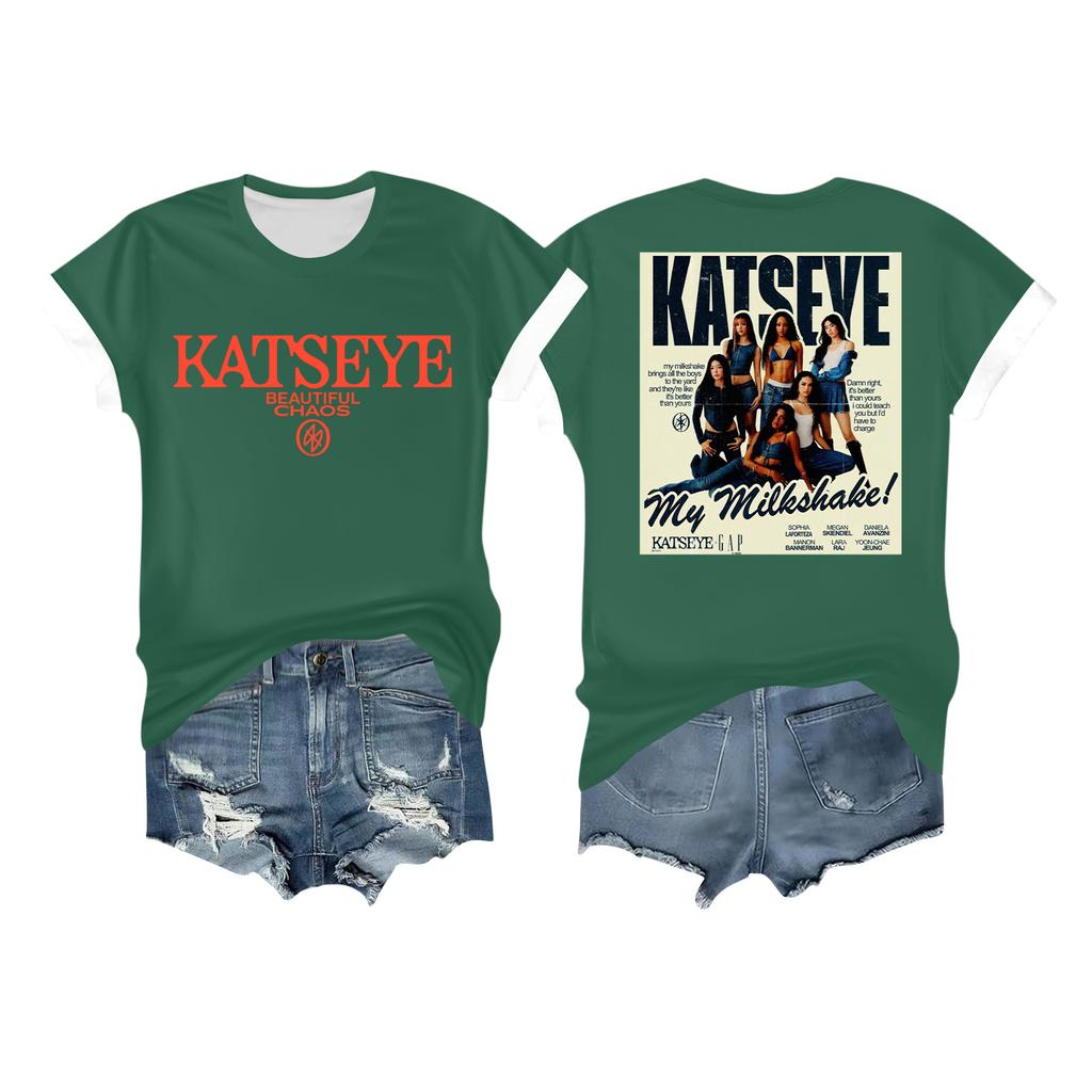 Kvinners avslappet trykket t-skjorte rund hals genser kort ermet topp