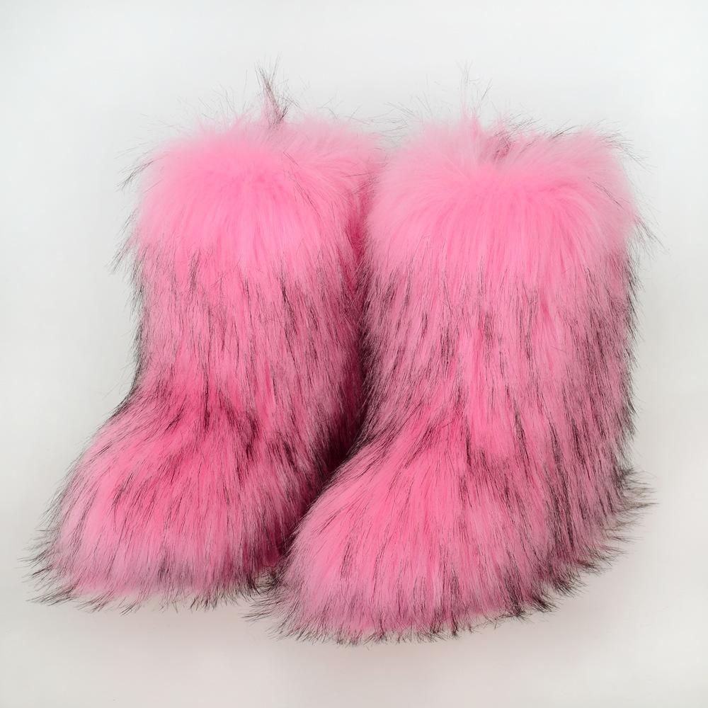 Fashion Luxury Winter Women Long Plush Warm Snow Boots Casual Shoes New Suede Fur Chelsea Ankle Boots Flats Platform Ladies Thick Bottom Fashion Shoes