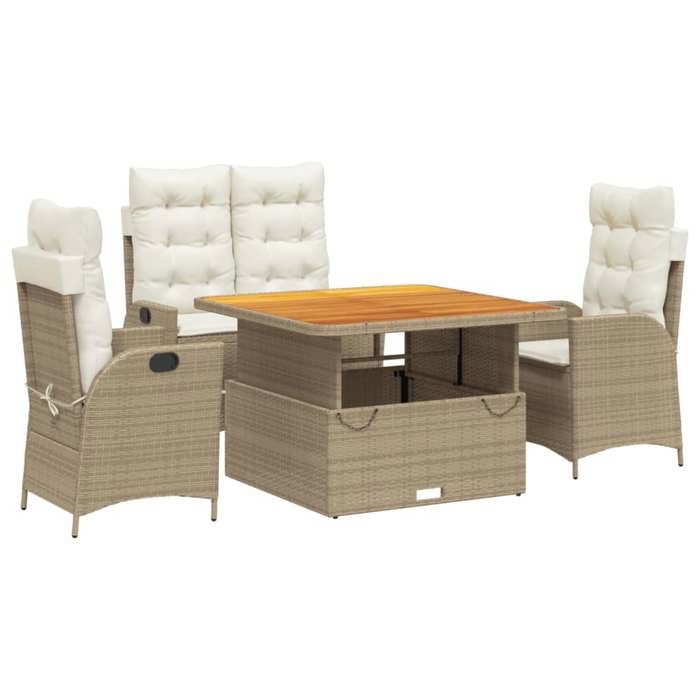 VidaXL Ensemble à Manger de Jardin avec Coussins 4 pcs, Table de Terrasse, Meubles de Patio, Mobilier d'Extérieur, Beige 3277476