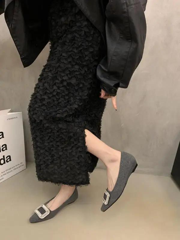 Summer Shoes Ladies Low Heels Crystal Shallow Mouth Black Flats Slip-on Female Footwear  Fashion Women's Rhinestone New Slip