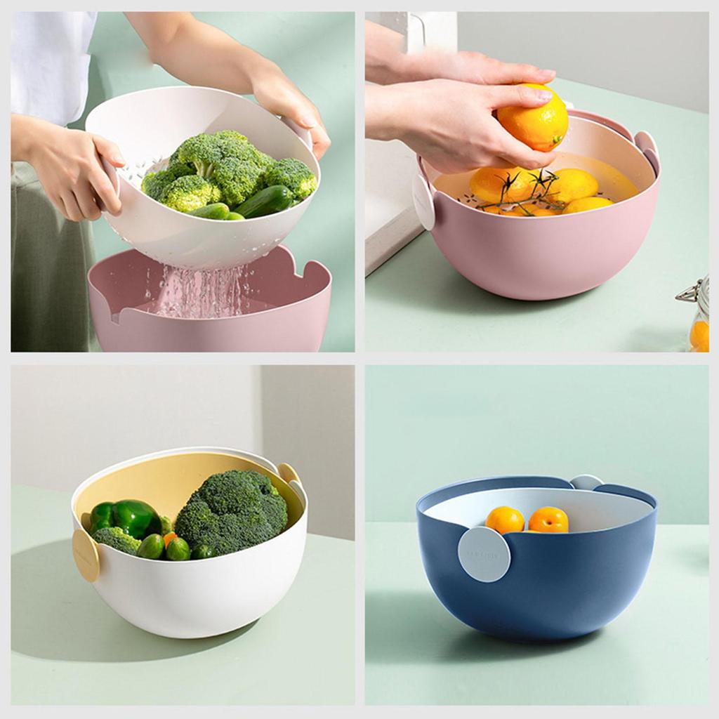 Double Layer Colander Igh Temperature Resistance Vegetable Bowl Rice Washer Strainer Drain