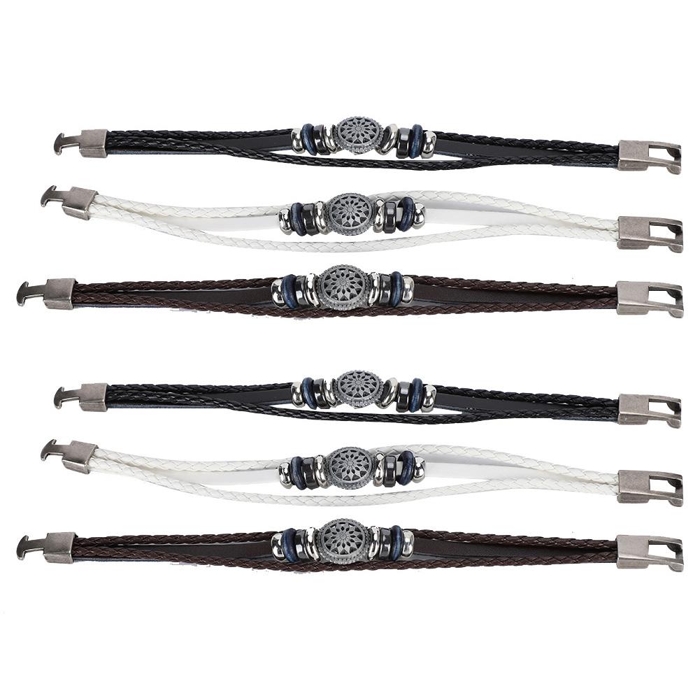 6 шт. Браслет ручной работы из плетеной искусственной кожи с разрезом, мужской/женский, ретро, 23 см