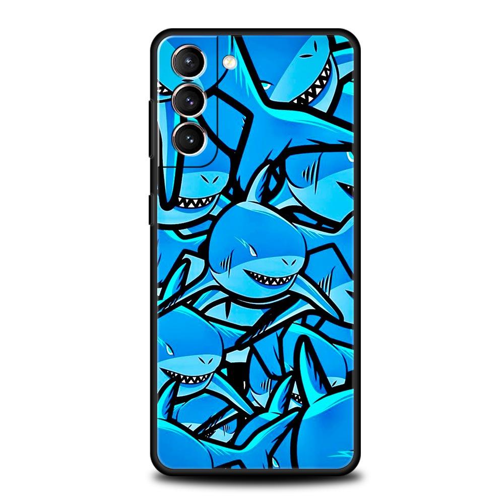 Seaside Sharks Pattern Phone Case for Samsung Galaxy S26 S25 S24 S23 S22 S20 S21 FE Ultra S25 Edge Plus 5G Soft TPU Cover Capas
