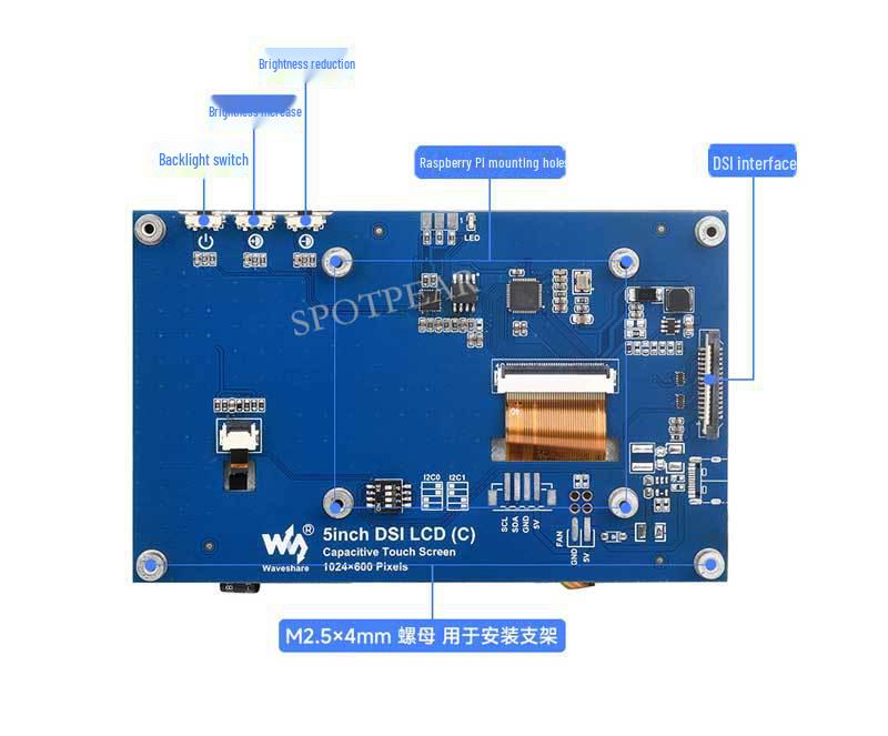 5-Zoll Raspberry Pi MIPI DSI Touchscreen-Display, 1024x600