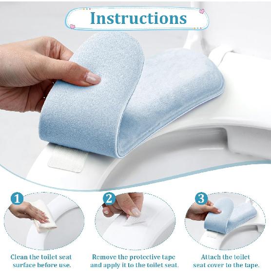 Toilet Seat Cover, Thick and Elastic Bathroom Toilet Seat Cushion Soft Polyester Fiber Sponge Cushioned Lid Cover, Non-Slip Washable Reble Comfort