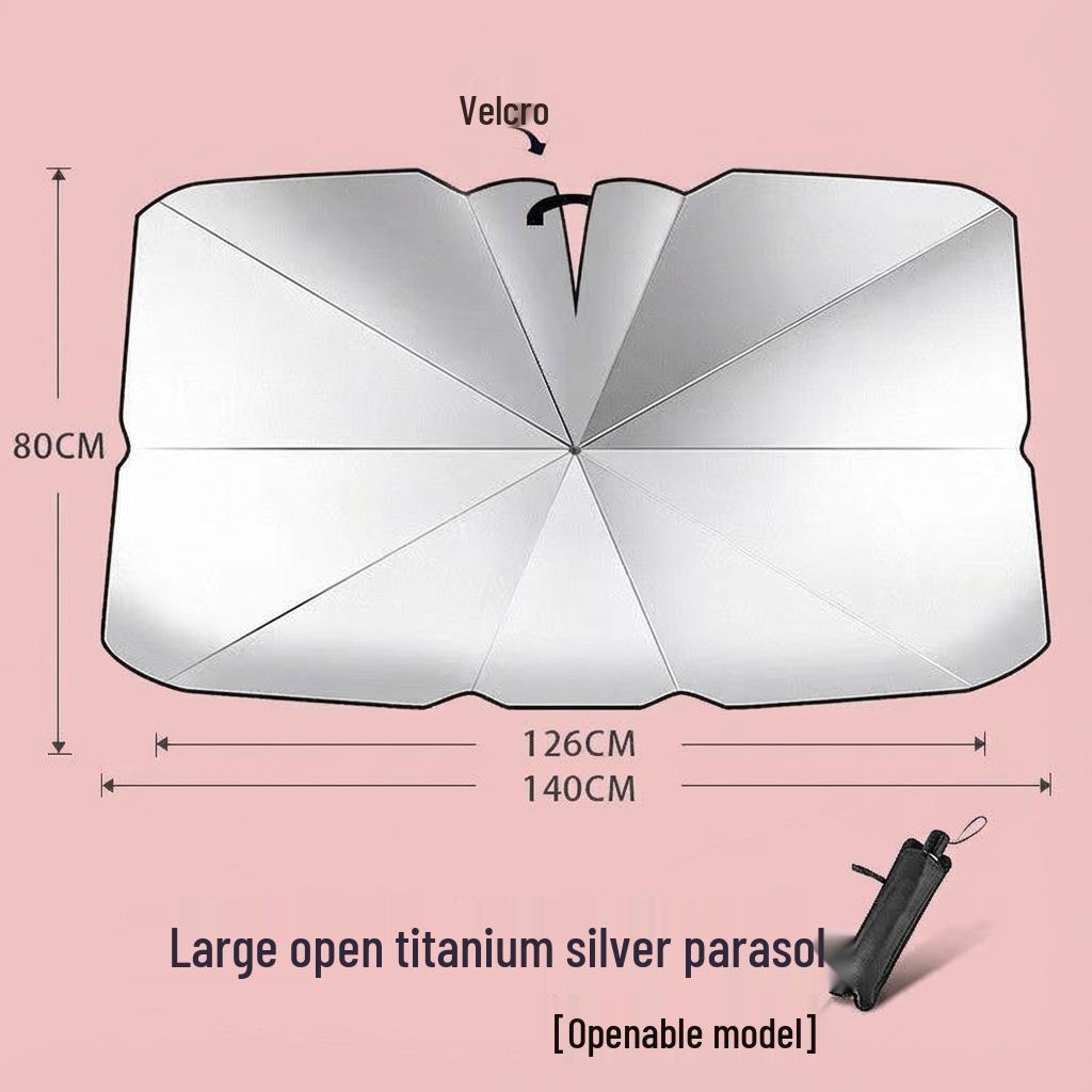 Customizable Titanium Silver Car Sun Shade with Openable Front Windshield Protection