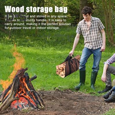 Canvas Firewood Storage Bag with Reinforced Handle Waterproof Fabric Foldable Design Firewood Log Carrier Tote