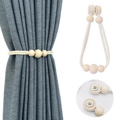 A Pair of New Wooden Bead Curtain Magnetic Buckle Straps for Cotton Rope Gauze Curtains with Magnetic Absorption