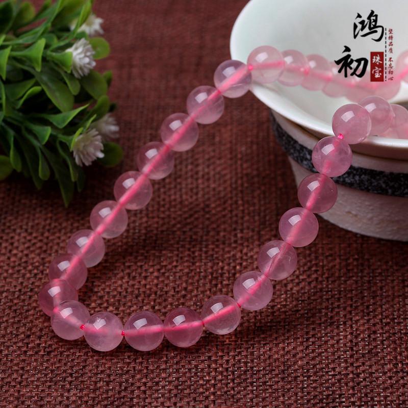 Hongchu Crystal Natural Horsehair Beads Round Bead Madagascar Creamy Pink Crystal Semi-finished Product