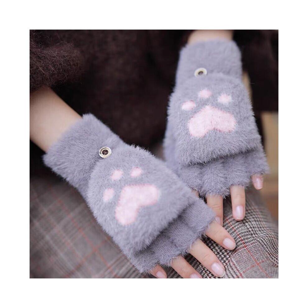 Mink Gloves Cat Claw Winter Warm Wool Touchscreen Gloves Flap Cover Women Men Fingerless Flip Gloves Knitted Mittens Glove