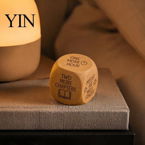 Gamified Reading Accessory Wooden Decision Dice, 6-Sided Wood Engraved Quotes Prompt, Natural Literary Habit Forming Tool Charm, Fun Companion