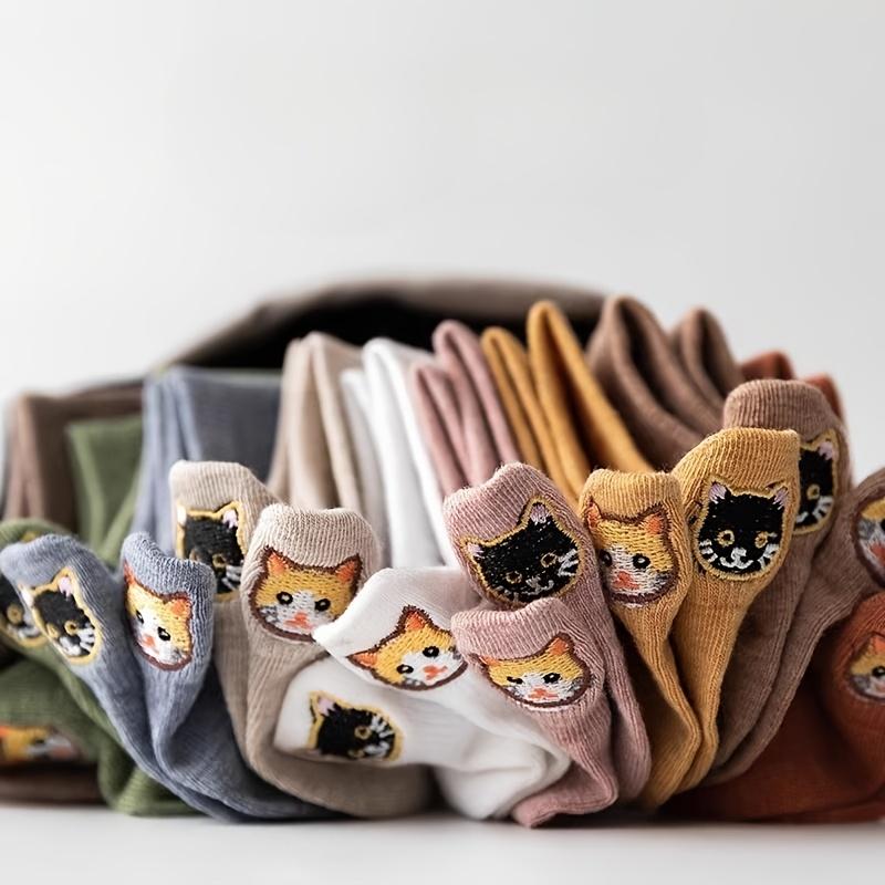 [Cute Cat Socks] 5 Pairs Soft Cute Cartoon Cat Socks for Women | Lightweight, Breathable, Hand Washable, Casual Wear, Playful Kitten Designs