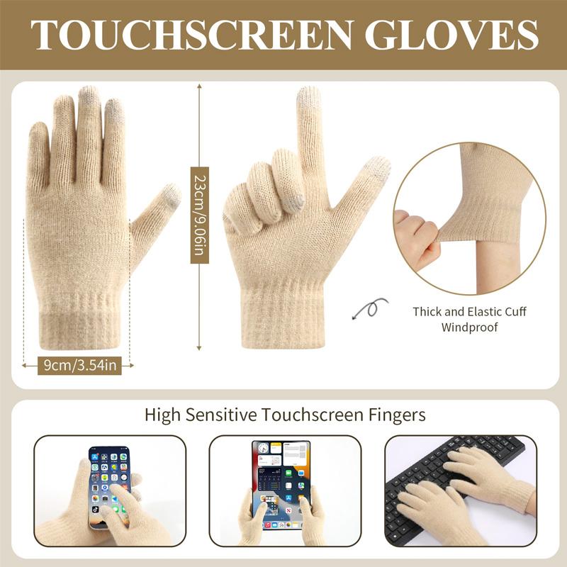 3pcs/set Hat Scarf For Women Gloves Set Outdoor Riding With Touch Screen Winter Pompom Hat Knit Beanie Fleece Lined