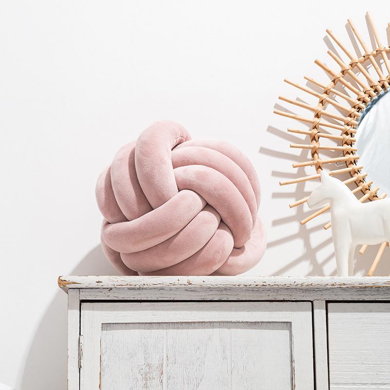 Three Shares Knotted Plush Ball Design Round Throw Pillow Waist Back Cushions Home Sofa Bed Decoration Dolls Toys for Kids
