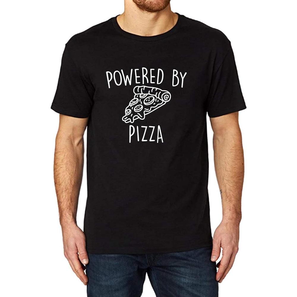 Men s Powered by Pizza Funny Printed T-Shirt (Black,L) XL чёрный