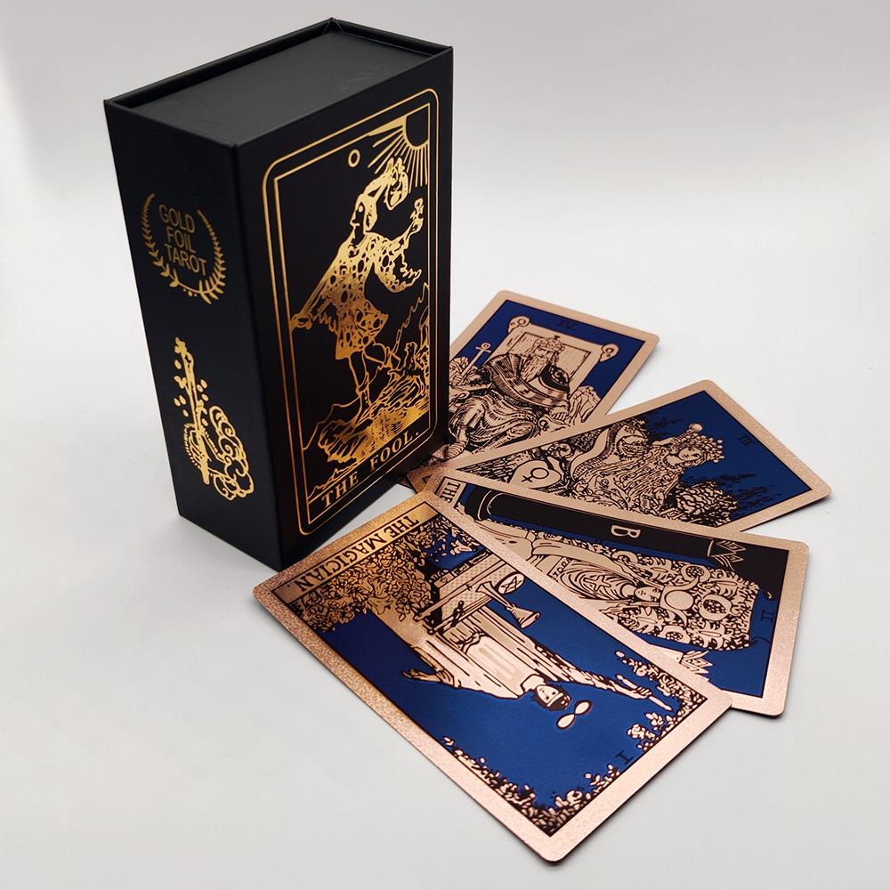 Gold Foil Tarot Cards Waterproof PVC Hot Stamping Board Game with Guidebook for Beginners