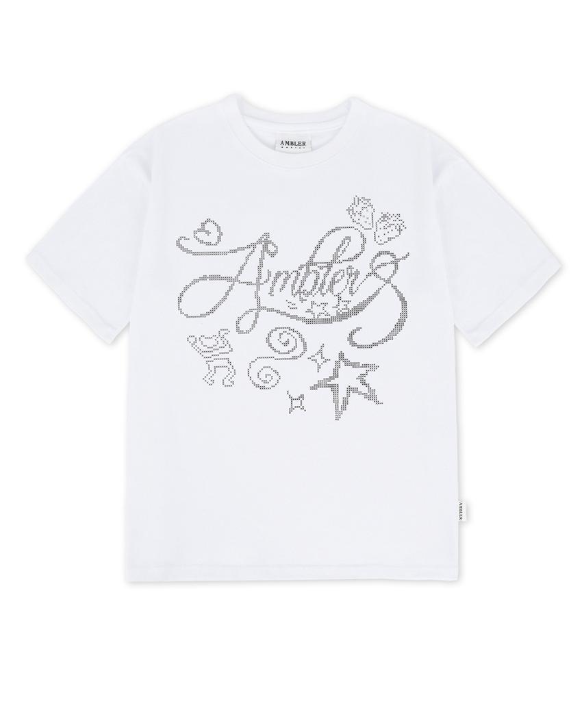 AMBLER Cross-Stitch Graphic Short Sleeve T-Shirt As1306 (White)