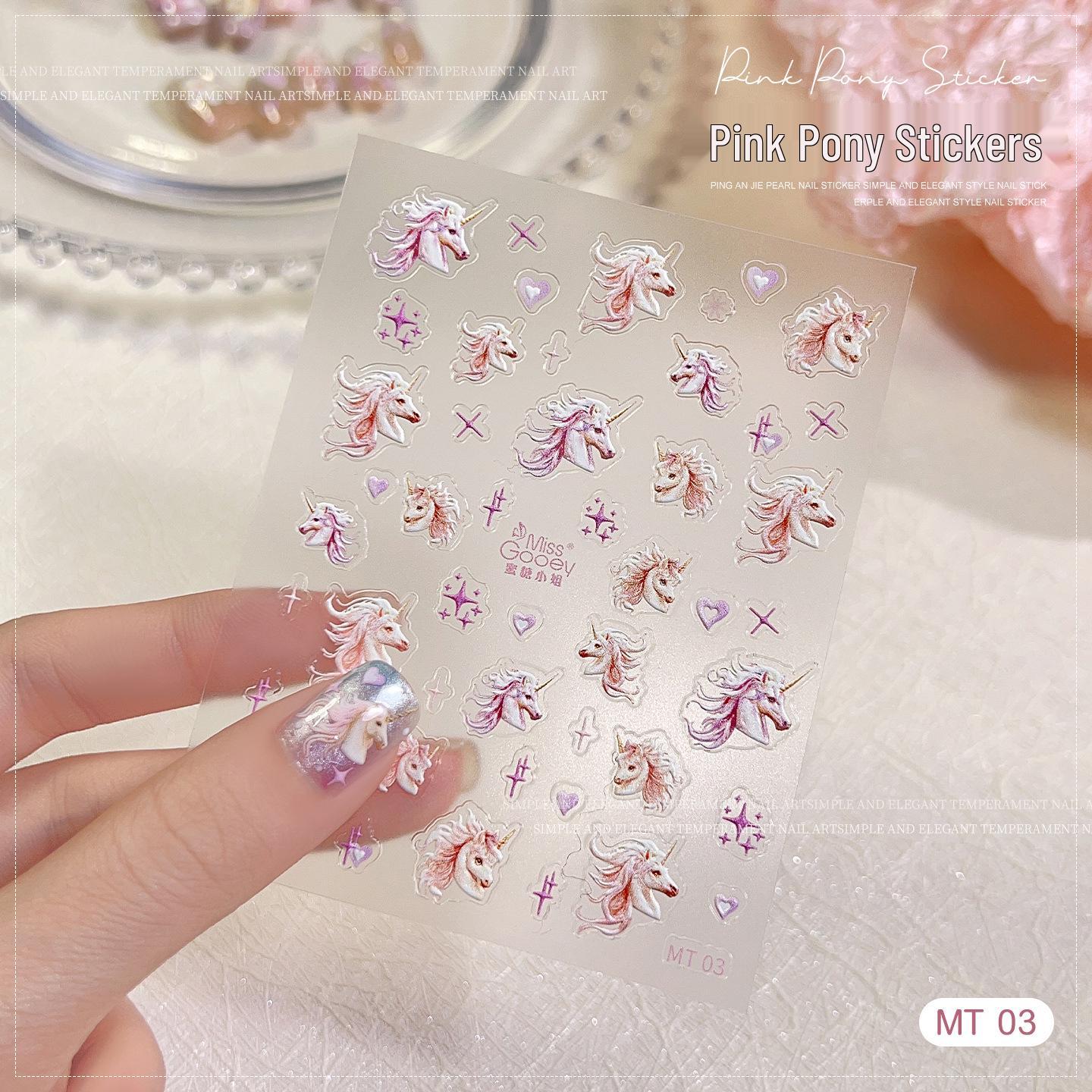 

Pink Little Pony 3D Embossed New Year Nail Art Stickers