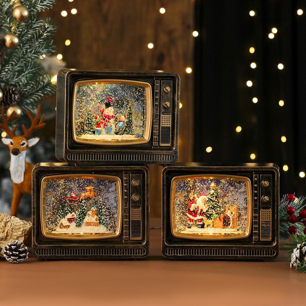 Christmas Musical Snowing TV Ornament Night Light Gift