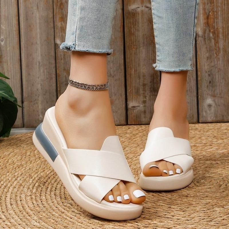 New Summer Platform Wedge Sandals Women's Fashion Back Soft Leather Plus Size Fish Mouth Muffin Shoes