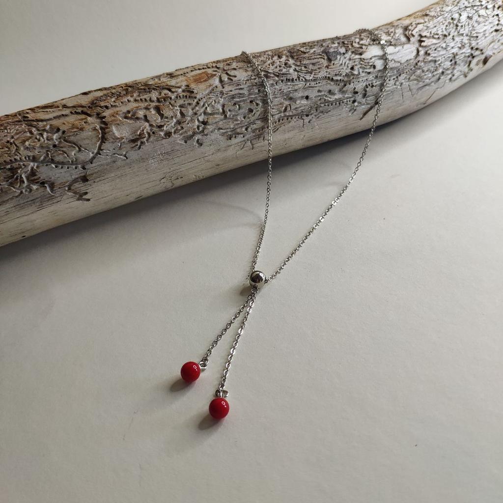 Серебряное колье с кораллом, вес изделия 3,43 гр (2147176)