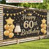 2D Elegant Black Gold Themed 60th Birthday Party Banner with Balloons