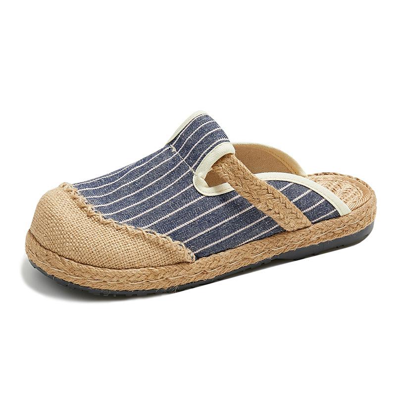 Johnature Sommerschuhe Damen-Hausschuhe, gestreift, Baumwolle, Hanf, außerhalb, flach, mit Freizeit, prägnante Damen-Hausschuhe
