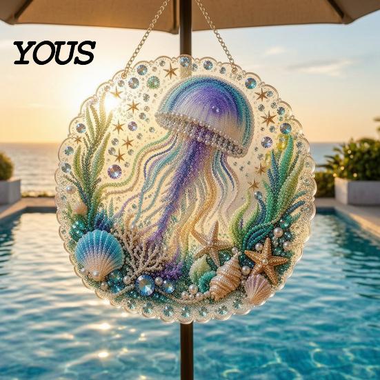 DIY Mosaic Craft for Adults Coastal Faux Pearl Painting Kit, Ocean Theme Art Stress Relief Creative Activity Sparkling Sea Animal Ornament