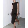 Summer New Product Women's Clothes Drop Shoulder Design Viscose Blended Silm Boat Neck Sleeveless Length Dress 3332376