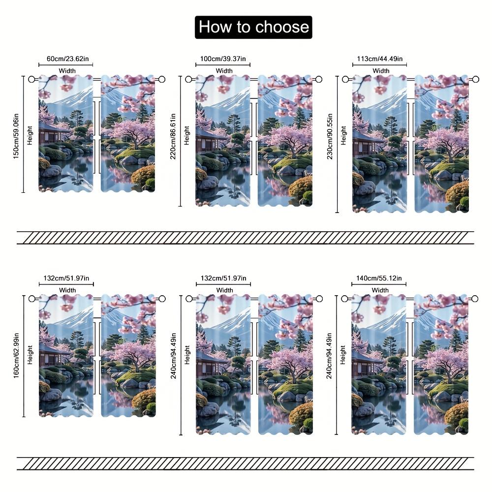 Set Of 2 Sakura Fuji Scenic Curtains Cherry Blossom Living Room Bedroom Office Kitchen Holiday Home Sheer Made Polyester Sitting Window Treatment