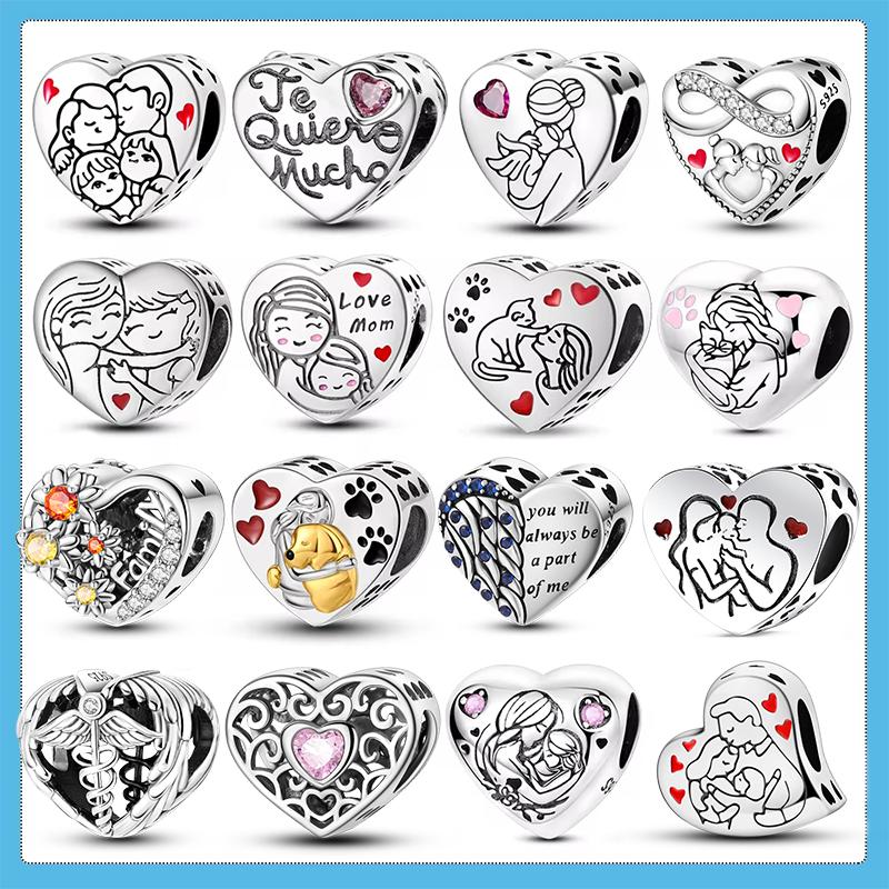 Copper Charms Love Mother Sister Happy Family Pendants Beads Fit Original Bracelet Charm Diy Jewelry Gift For Woman