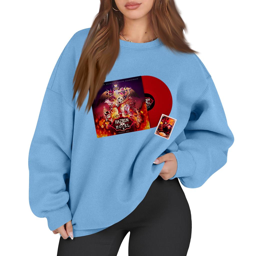 Women's Fashion Long Sleeve Print Round Neck Loose Pullover Sweater Top