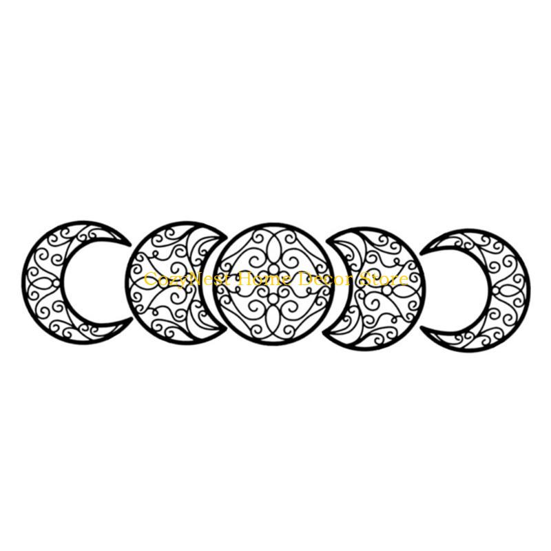 92MF 5pcs Nordic Styles Hollowed Out Moon Phases Wall Hanging Decors Natural Wood Art for Bedroom and Living Room Decoration