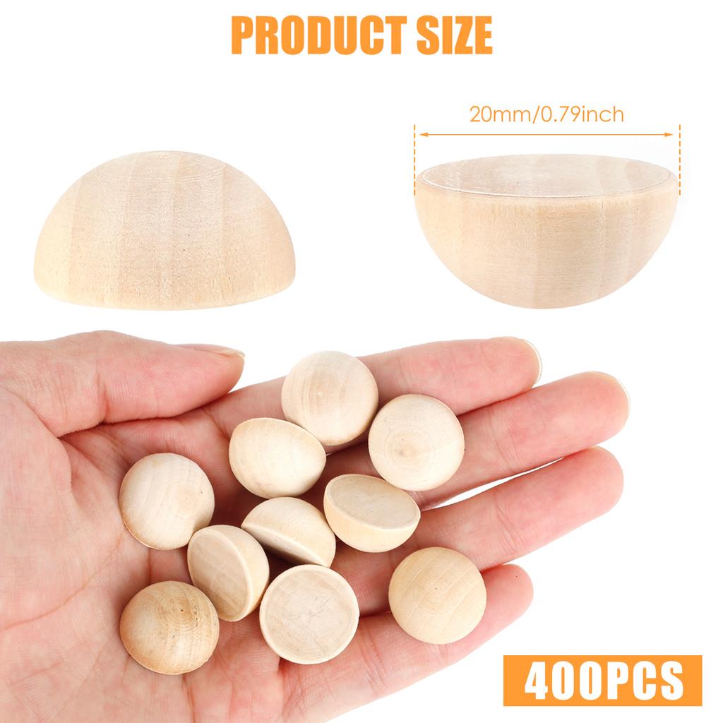 100/400Pcs Half Wooden Bead Natural Wood Color 15/20 mm Mini Half Wooden Craft Balls Home Decor for Handcraft DIY Craft Supplies