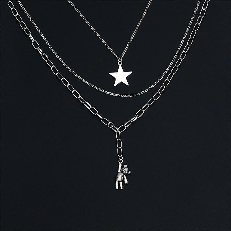 1 Stück Vintage Halskette für Männer und Frauen Hip Hop Kalter Wind Hase Pentagramm Anhänger Mehrschichtiger Schmuck