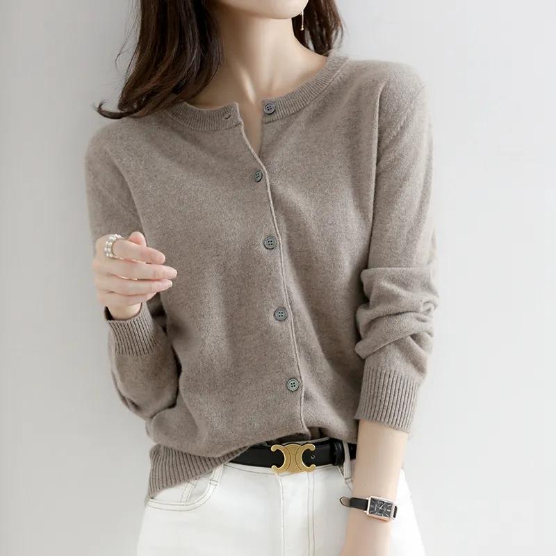 Women's Autumn Thin Round Neck Knitted Cardigan, Simple and Elegant Short Jacket