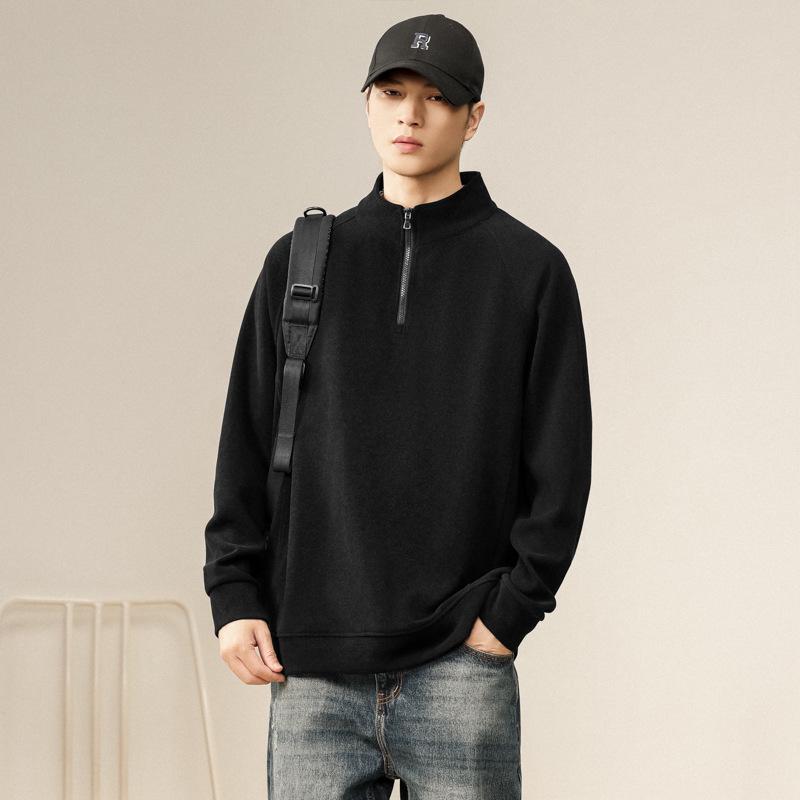 Men s Retro Half-Zip Hoodie: Trendy, Loose-Fit Stand Collar Pullover 4XL чёрный