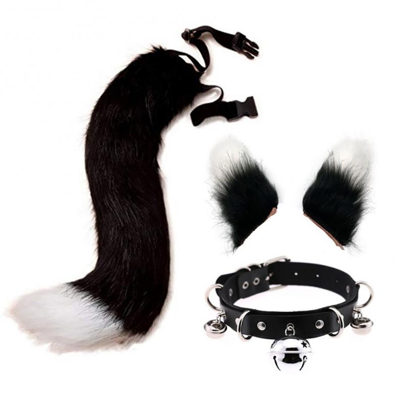 Faux Fur Animal Ears Headband With Tail Set Halloween Cosplay Fox Ear Clip Costume Accessory