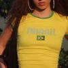 T-shirt da bambina con grafica della squadra di calcio del Brasile, vestibilità aderente, crop top, stile Y2K, taglie da donna S-L