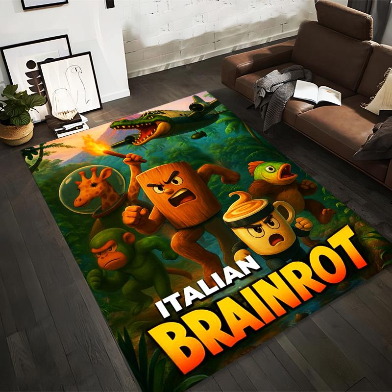 

Colorful Jungle Cartoon Characters Carpet with Italian Brainrot Text Suitable for use as an anti-slip for living room bedroom sofas 40x60cm( 15x23in )