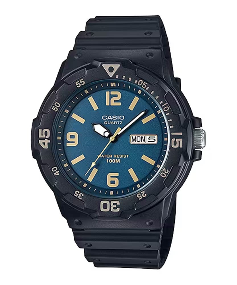 

СТАНДАРТНЫЕ кварцевые часы с зеленовато-синим циферблатом Overseas Model [CASIO] MRW-200H-2B3V мужские [Товар]