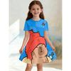 Girl K-POP Idol Group Printed T-shirt Dress, Pink Purple Block Casual Dress, Suitable for Fans and Children's Birthdays As Gifts