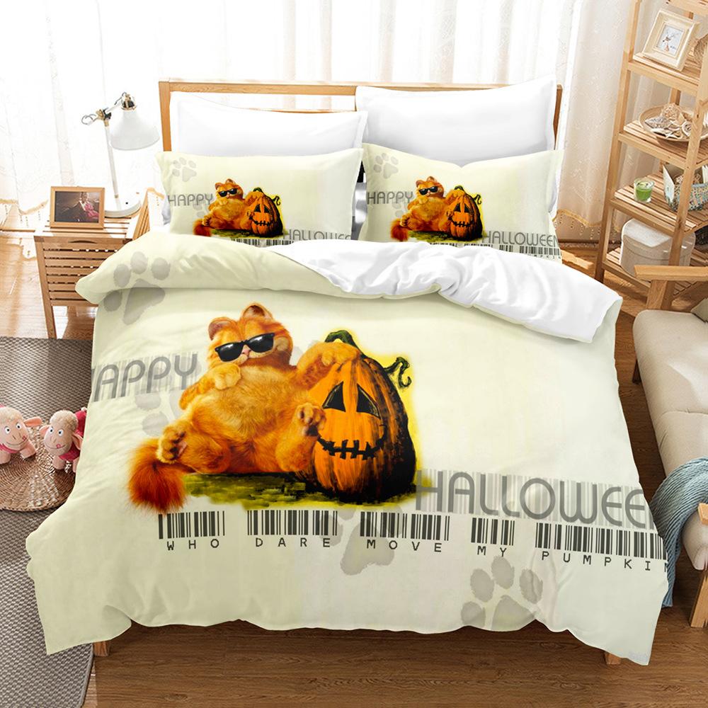 Halloween Duvet Cover Set Funny Cartoon Witches Hat Ghosts Bat Full Moon Cat Bedding Set King Size 2/3pcs Polyester Quilt Cover